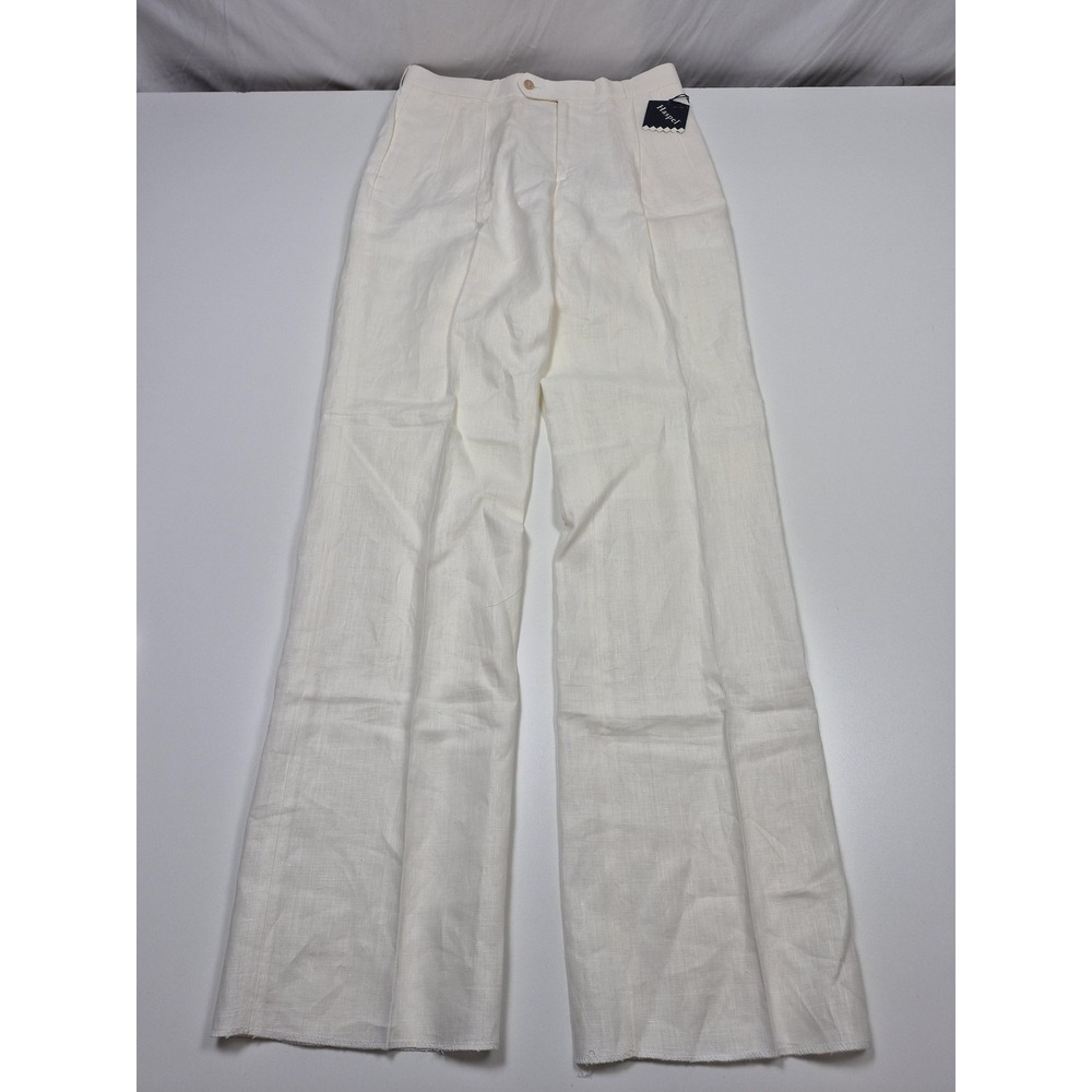 Haspel Dress Pants Mens 32x36 White Linen Flat Front Straight Unhemmed NWT